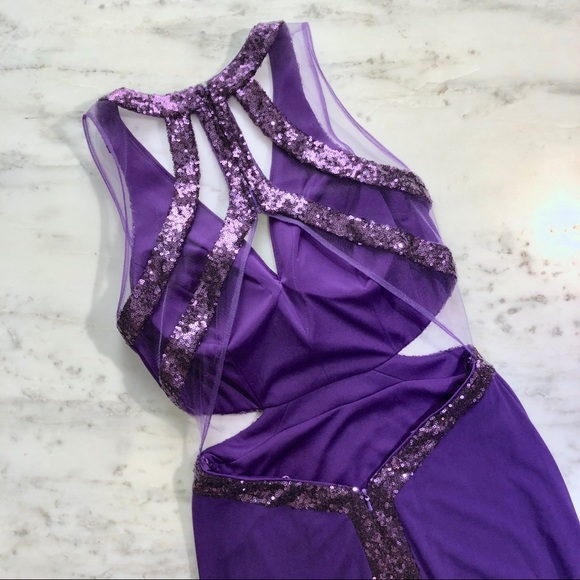 Faviana Purple Illusion Sequin Homecoming Dress - Picture 3 of 8